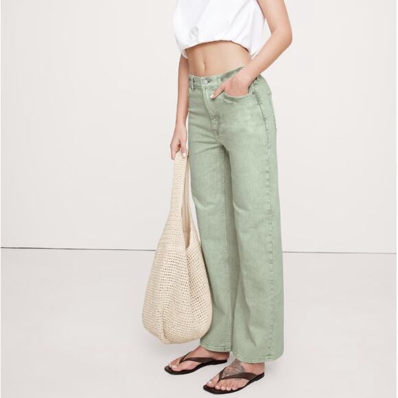 BANANA REPUBLIC 2025 The Icon Classic Wide-Leg Jean Sage Green Sz 35 NWT {BB22} - Picture 1 of 6